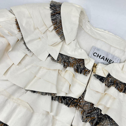 P57937 C00280 Leather Trim Frill Tweed Coat 36 Women's