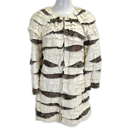 P57937 C00280 Leather Trim Frill Tweed Coat 36 Women's