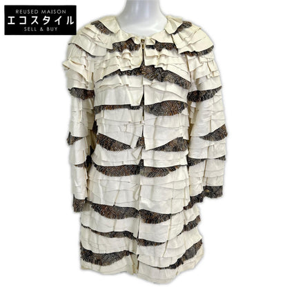 P57937 C00280 Leather Trim Frill Tweed Coat 36 Women's