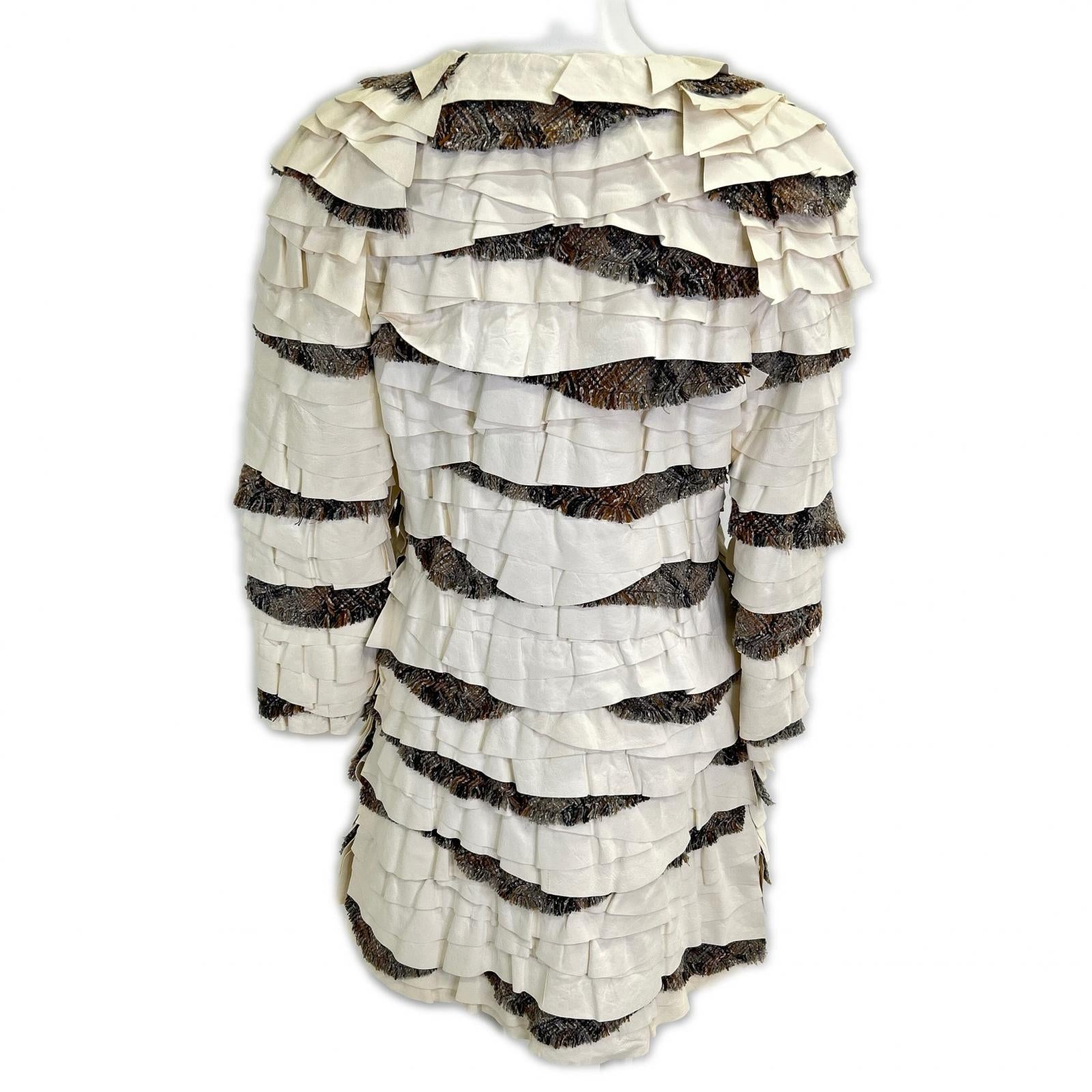 P57937 C00280 Leather Trim Frill Tweed Coat 36 Women's