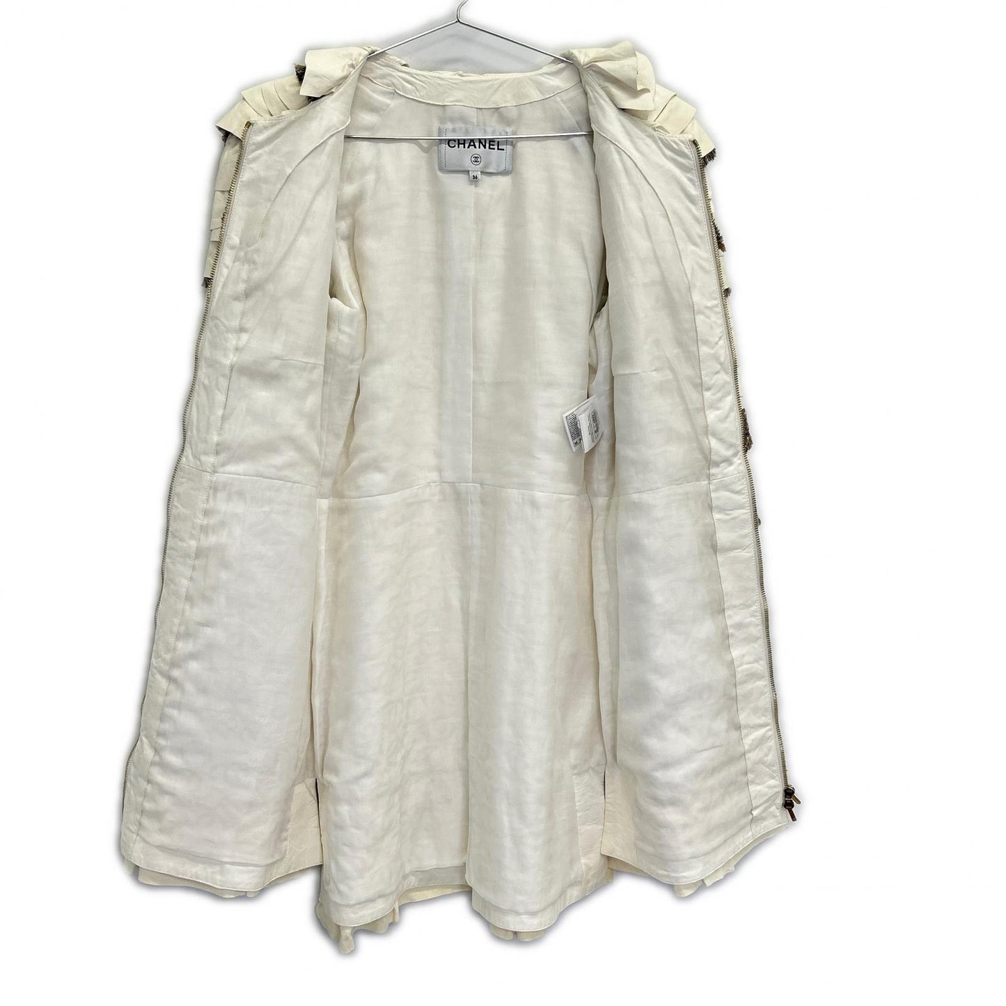P57937 C00280 Leather Trim Frill Tweed Coat 36 Women's