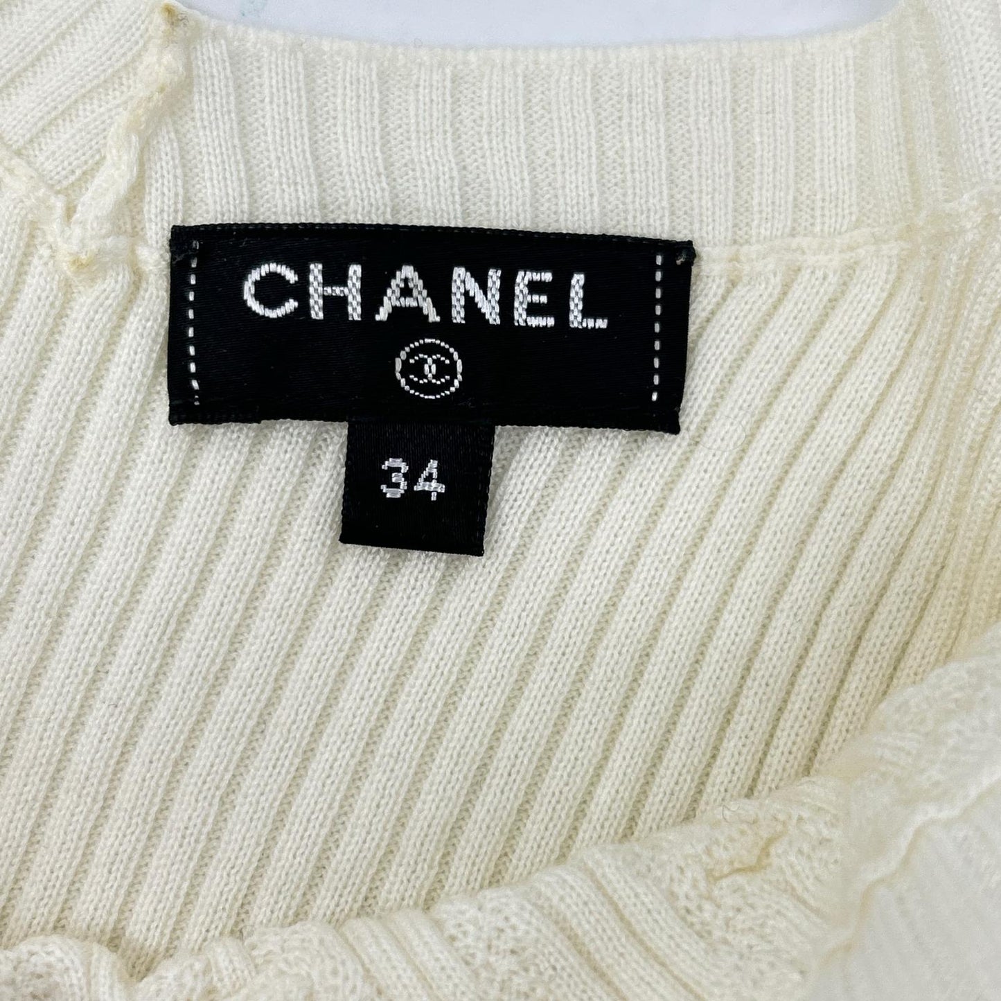 CHANEL P58467 K07659 Clear Coco Mark Cotton x Silk Rib Knit Top
