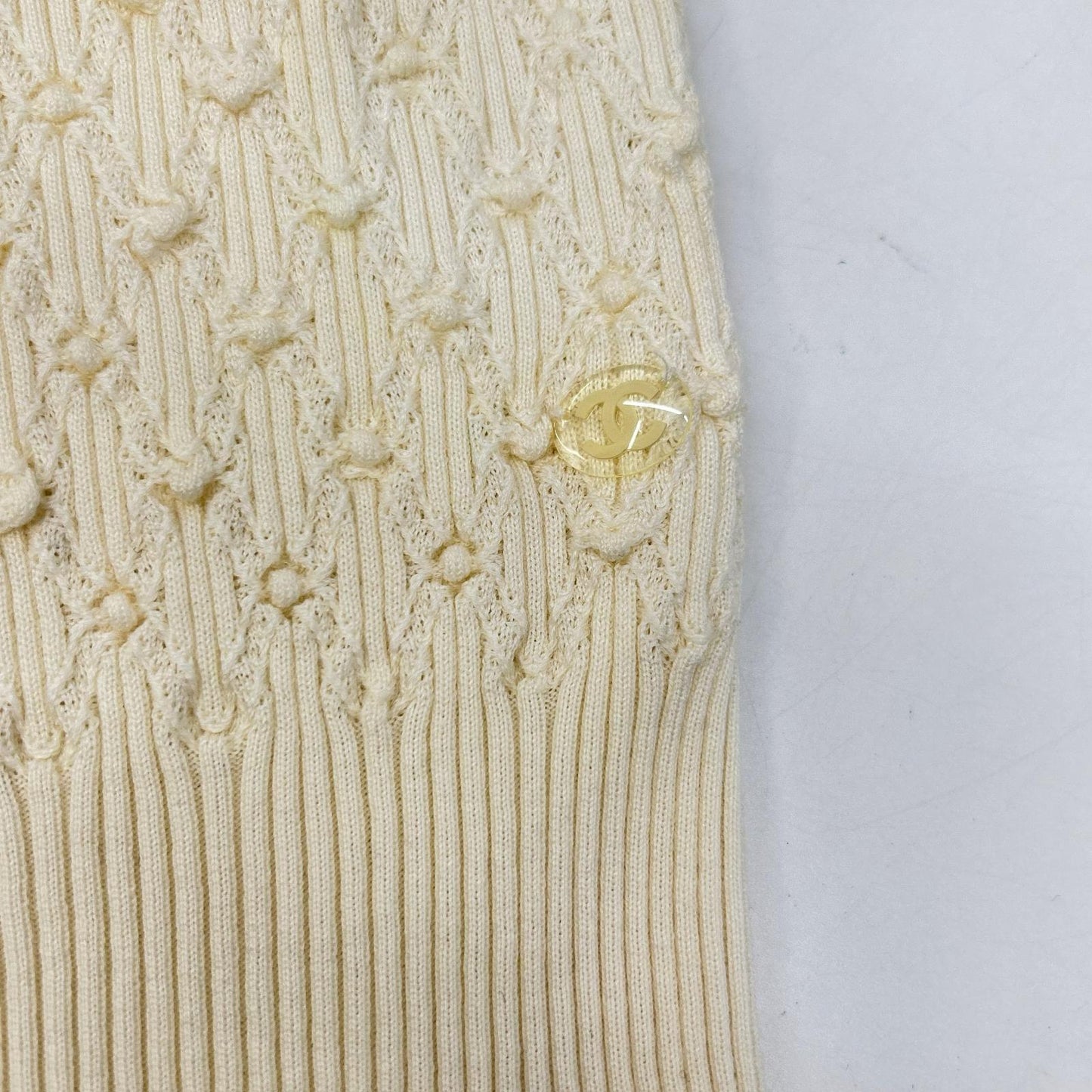 CHANEL P58467 K07659 Clear Coco Mark Cotton x Silk Rib Knit Top