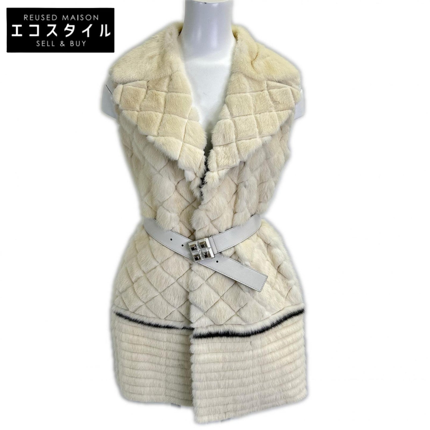 FNH407 Waist belt front hook mink gilet vest 36 women's