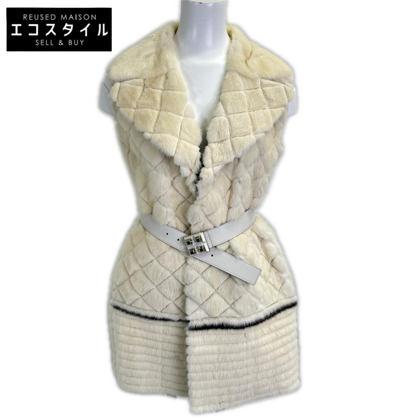 FNH407 Waist belt front hook mink gilet vest 36 women's