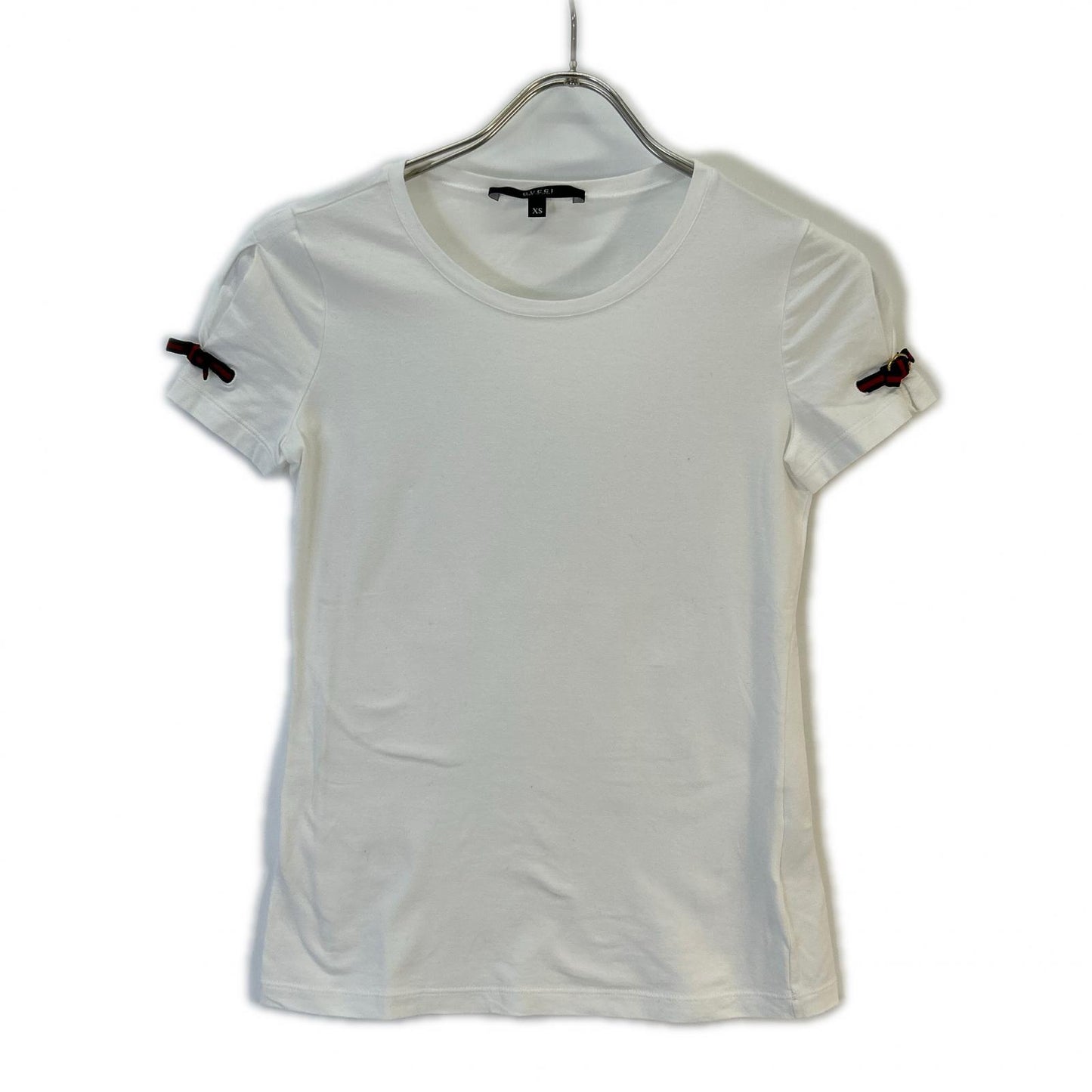 GUCCI 271596 GG Web Ribbon White Crew Neck T-Shirt Top