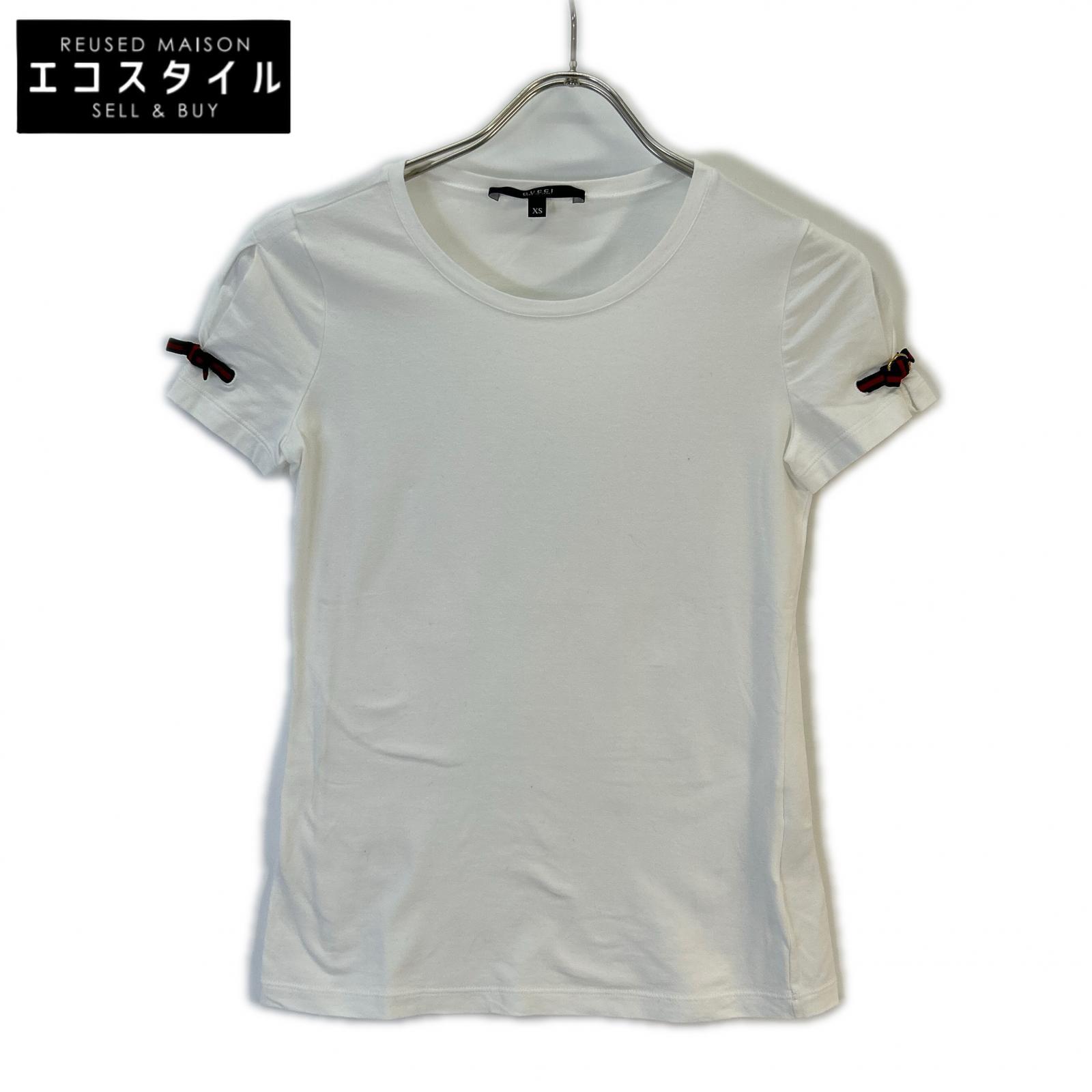 GUCCI 271596 GG Web Ribbon White Crew Neck T-Shirt Top