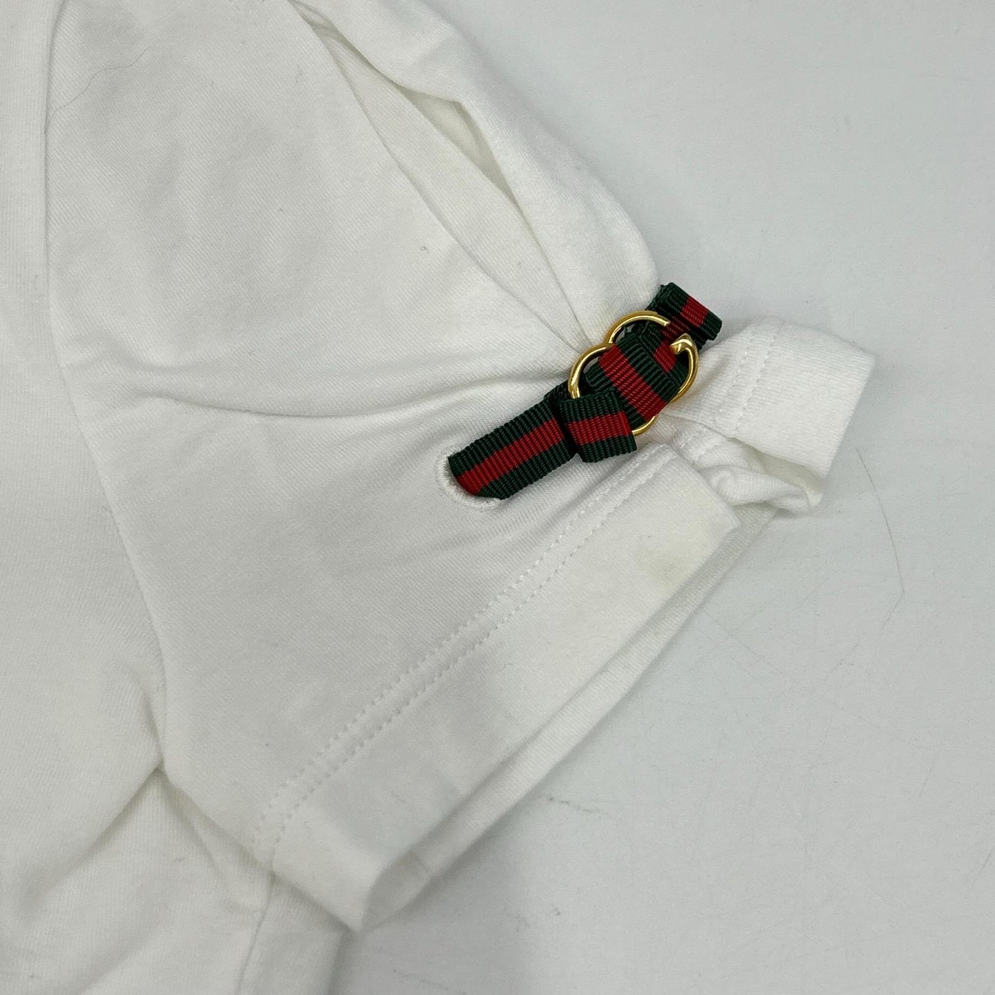GUCCI 271596 GG Web Ribbon White Crew Neck T-Shirt Top