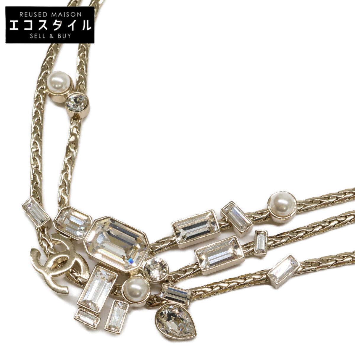 CHANEL シャネル A22C ココマーク ビジュー＆パール リボンチョーカー ネックレス