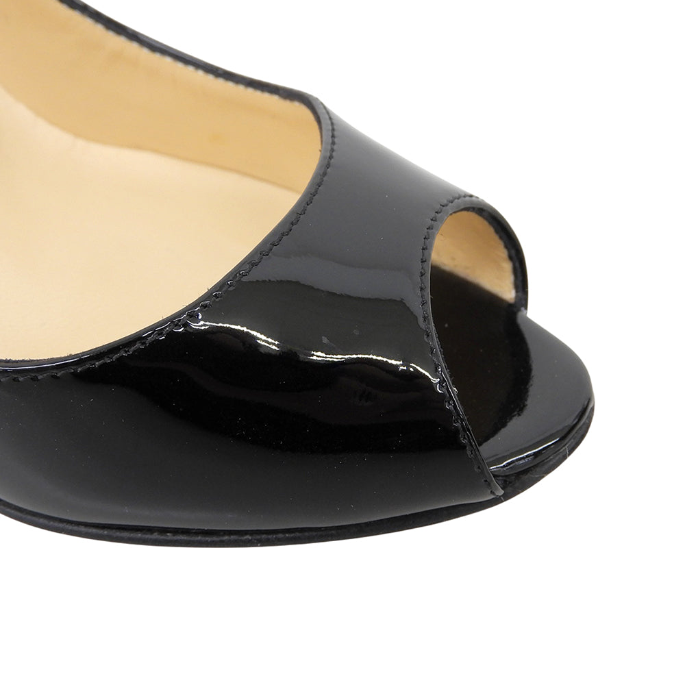 CHRISTIAN LOUBOUTIN クリスチャンルブタン 美品 オープントゥ ヒール パンプス パテント シューズ レディース ブラック 34 シューズ