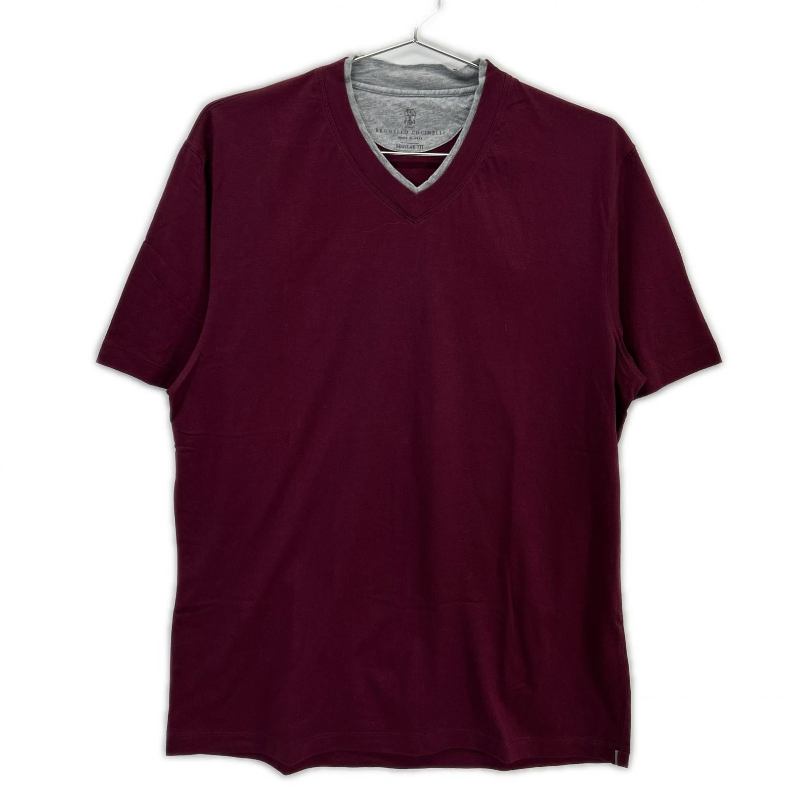 BRUNELLO CUCINELLI Brunello Cucinelli Bordeaux Cotton V-Neck T-Shirt Top