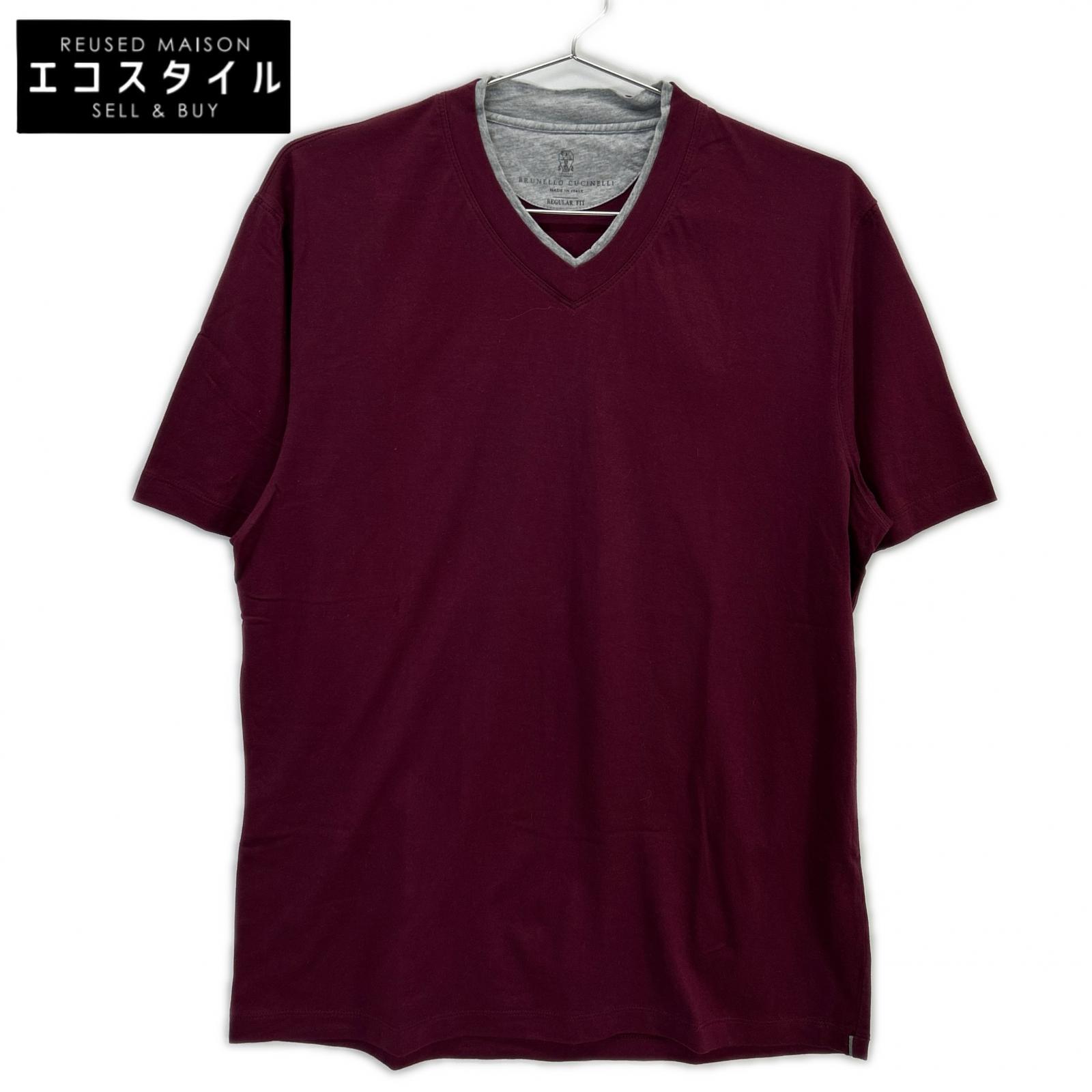 BRUNELLO CUCINELLI Brunello Cucinelli Bordeaux Cotton V-Neck T-Shirt Top