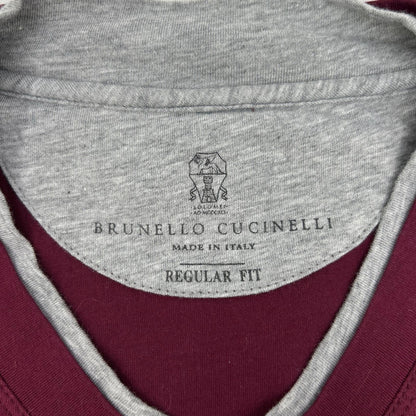 BRUNELLO CUCINELLI Brunello Cucinelli Bordeaux Cotton V-Neck T-Shirt Top