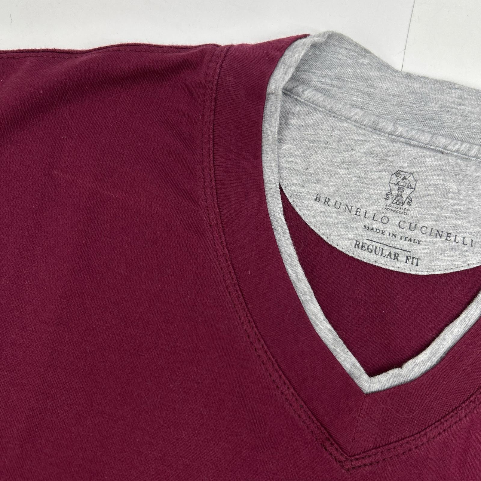 BRUNELLO CUCINELLI Brunello Cucinelli Bordeaux Cotton V-Neck T-Shirt Top