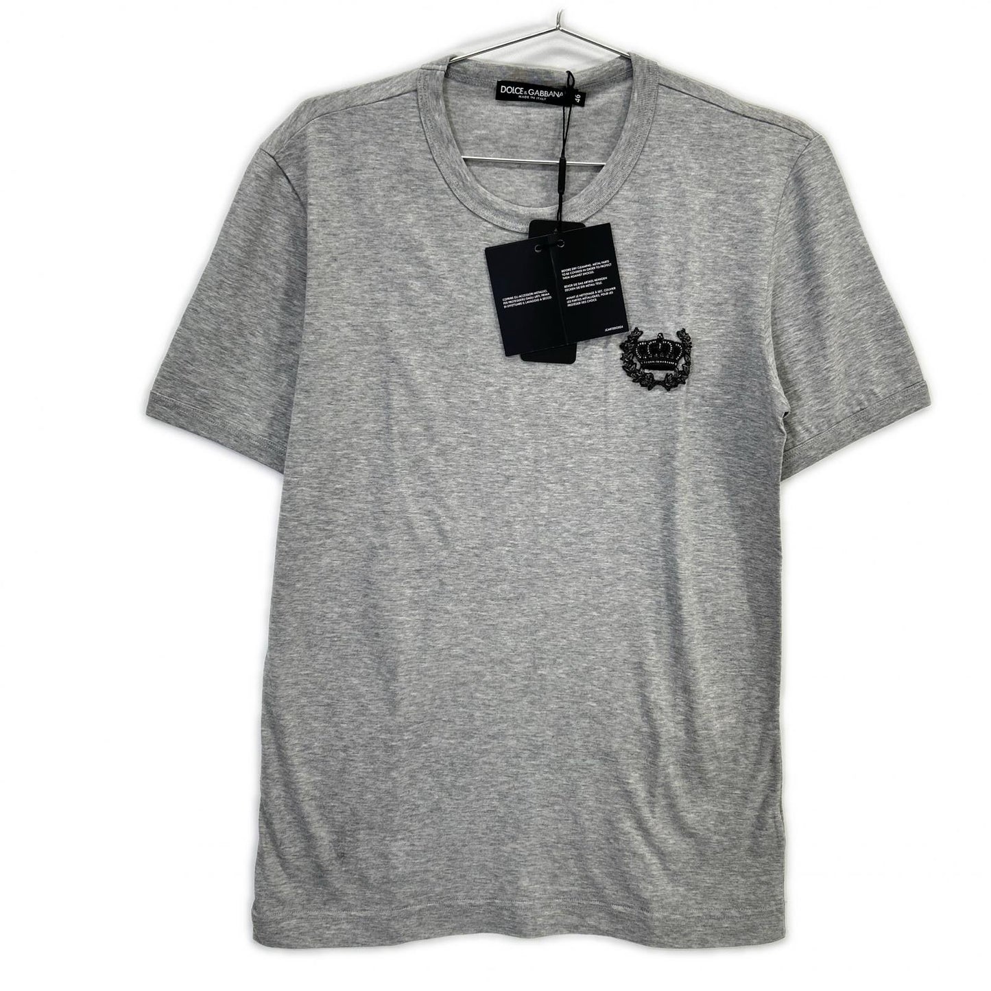 DOLCE&GABBANA ドルチェアンドガッバーナ G8GH2Z グレー クラウンビーズ装飾 コットン クルーネックTシャツ トップス