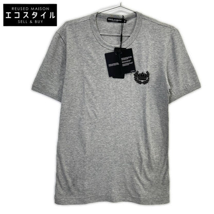 DOLCE&GABBANA ドルチェアンドガッバーナ G8GH2Z グレー クラウンビーズ装飾 コットン クルーネックTシャツ トップス