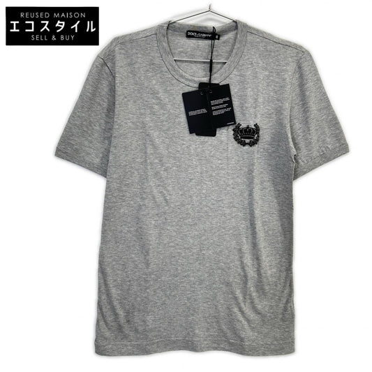 DOLCE&GABBANA DOLCE&GABBANA G8GH2Z Gray Crown Bead Embellished Cotton Crew Neck T-shirt Top