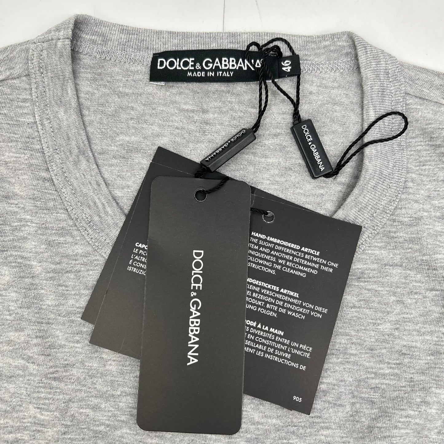 DOLCE&GABBANA ドルチェアンドガッバーナ G8GH2Z グレー クラウンビーズ装飾 コットン クルーネックTシャツ トップス