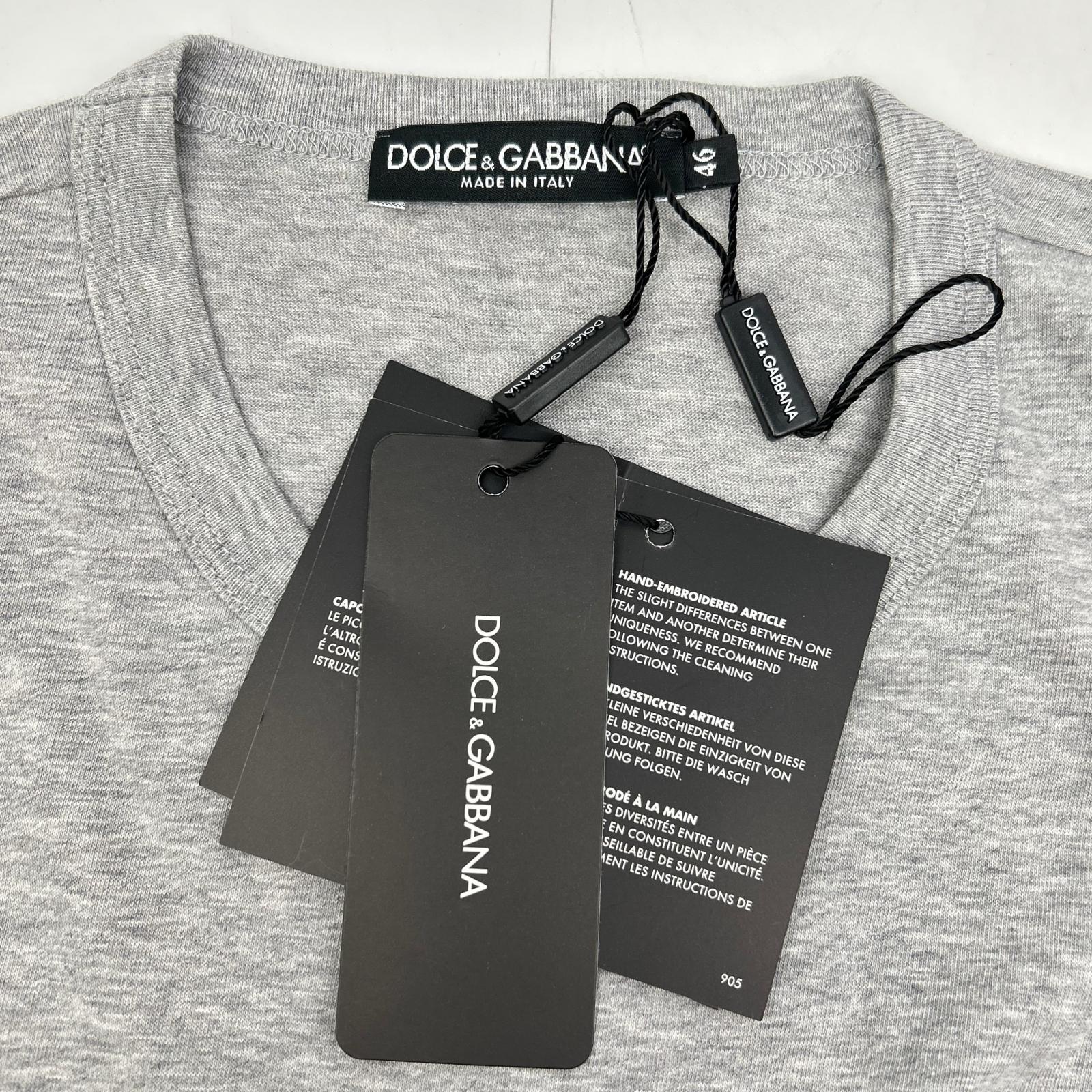 DOLCE&GABBANA ドルチェアンドガッバーナ G8GH2Z グレー クラウンビーズ装飾 コットン クルーネックTシャツ トップス