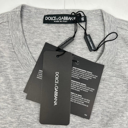 DOLCE&GABBANA ドルチェアンドガッバーナ G8GH2Z グレー クラウンビーズ装飾 コットン クルーネックTシャツ トップス