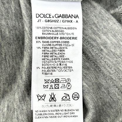 DOLCE&GABBANA ドルチェアンドガッバーナ G8GH2Z グレー クラウンビーズ装飾 コットン クルーネックTシャツ トップス