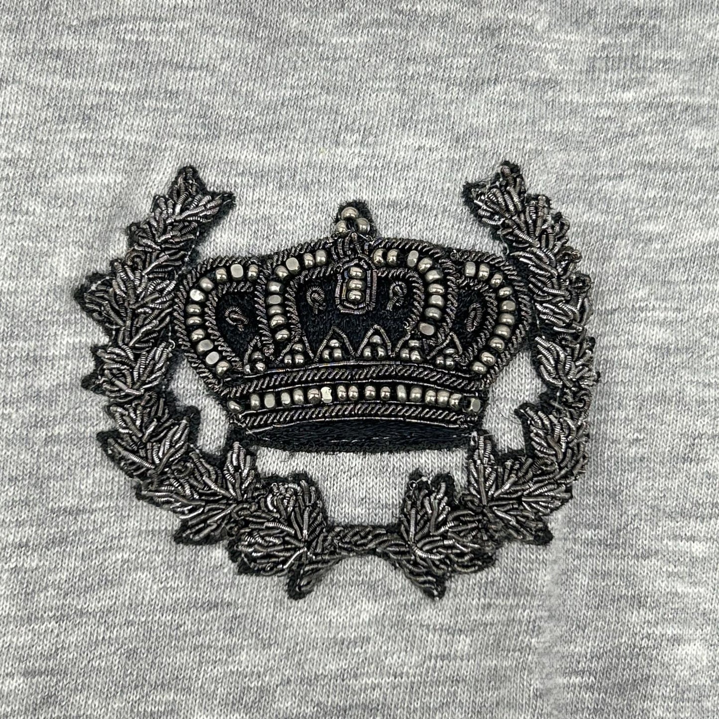 DOLCE&GABBANA ドルチェアンドガッバーナ G8GH2Z グレー クラウンビーズ装飾 コットン クルーネックTシャツ トップス