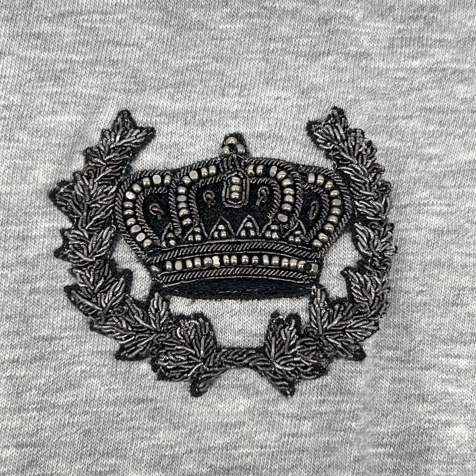 DOLCE&GABBANA ドルチェアンドガッバーナ G8GH2Z グレー クラウンビーズ装飾 コットン クルーネックTシャツ トップス