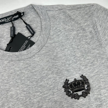 DOLCE&GABBANA ドルチェアンドガッバーナ G8GH2Z グレー クラウンビーズ装飾 コットン クルーネックTシャツ トップス
