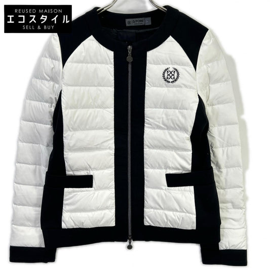 G/FORE Black x White Logo Embroidered Zip-Up Collarless Down Jacket