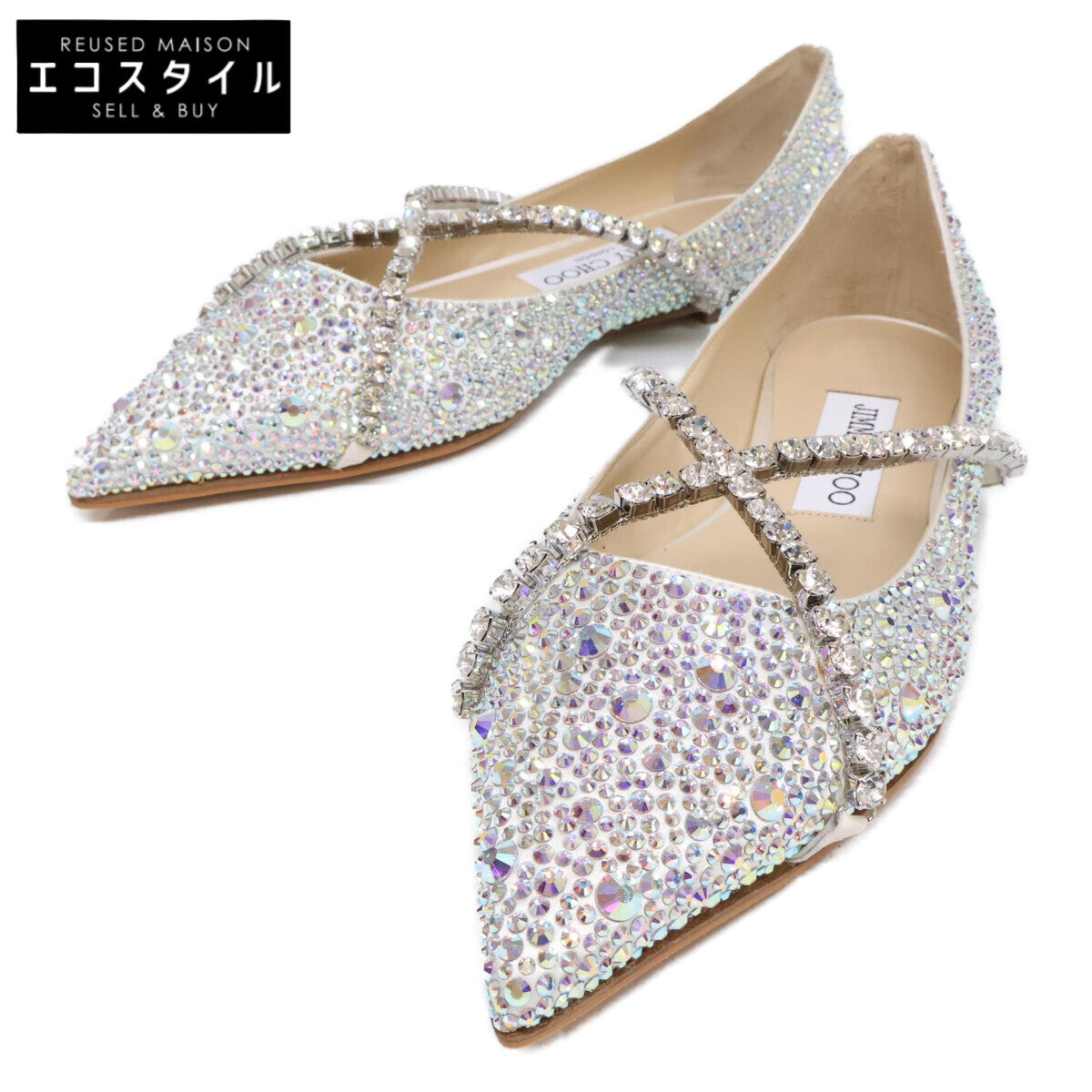 JIMMY CHOO ジミーチュウ 【新品同様】GEBEVI FLAT グリッター フラットシューズ シューズ