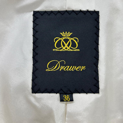 DRAWER ドゥロワー 6525-299-0854 ホワイト コットン×ウール ノーカラー ツイード コート コート