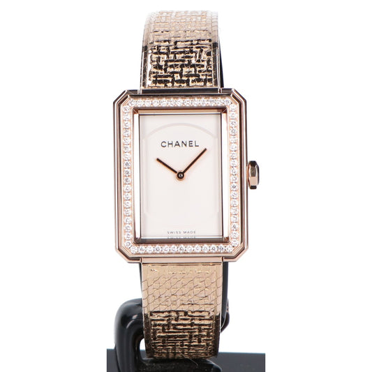CHANEL シャネル 仕上げ済み H4881 750 べージュゴールド ボーイフレンド ツイード QZ 腕時計 腕時計