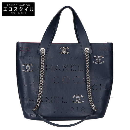 CHANEL シャネル AS0487 27番 パンチングロゴ 2WAYチェーンバッグ ネイビー ハンドバッグ