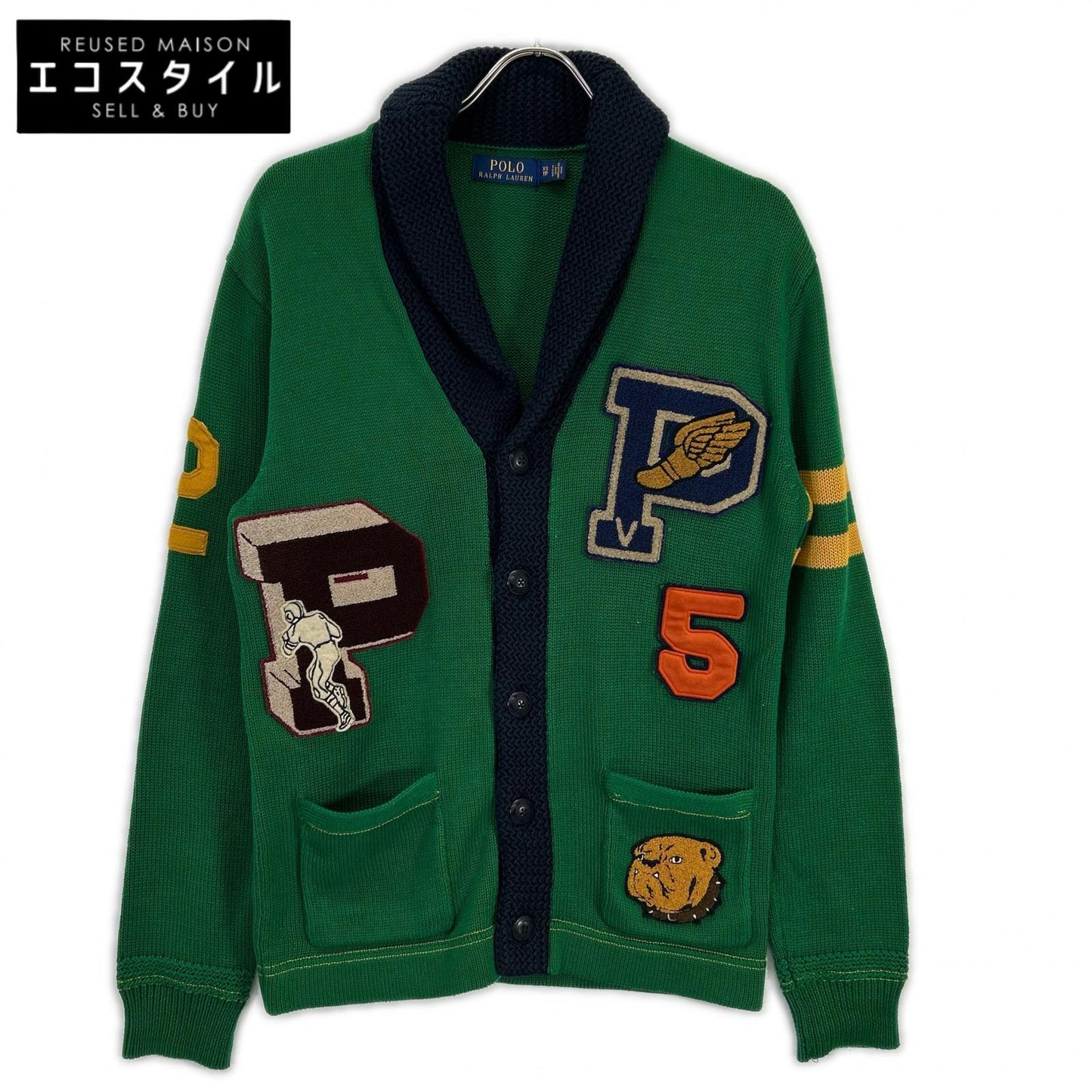 POLO RALPH LAUREN ポロ ラルフローレン グリーン マルチロゴワッペン ショールカラーニットジャケット ジャケット