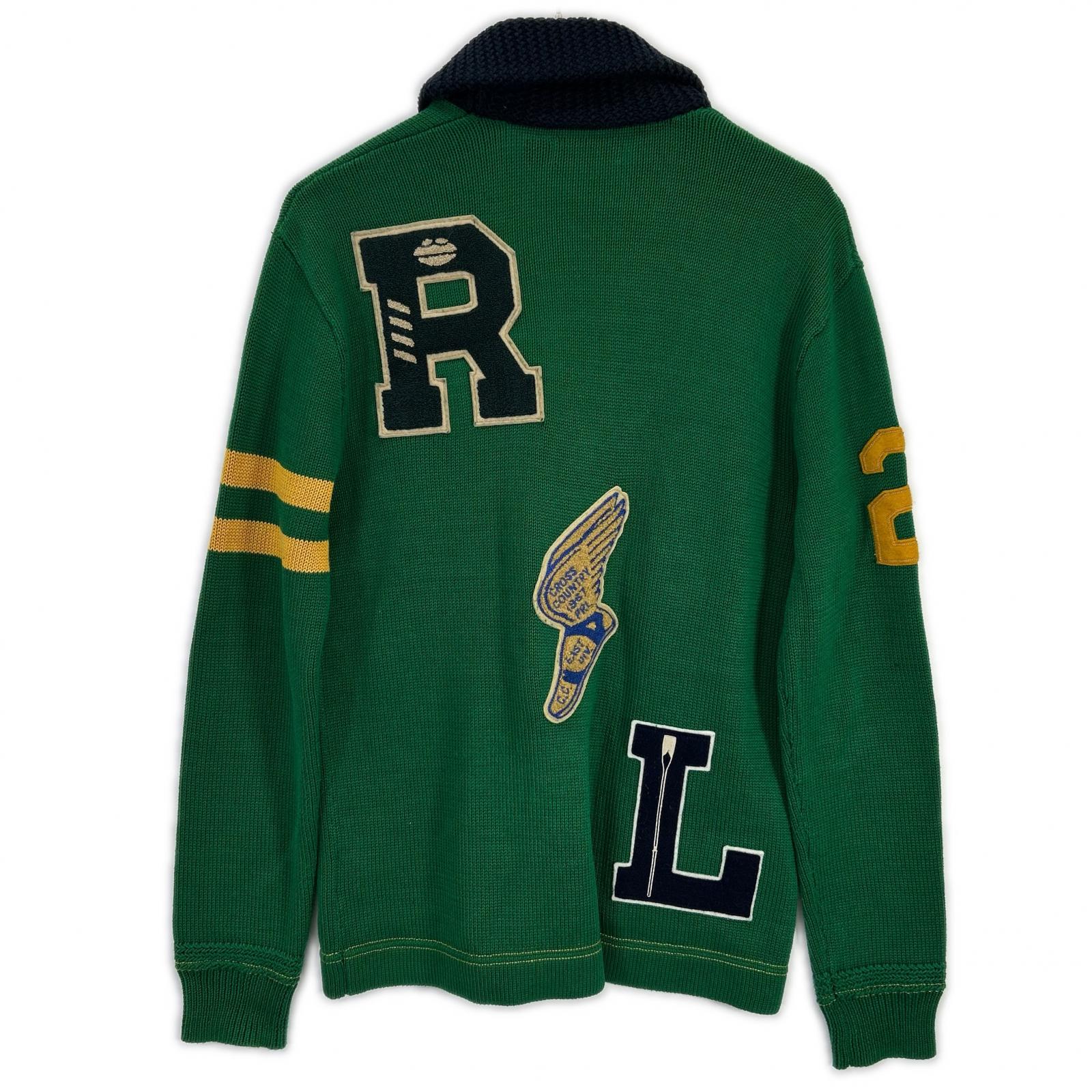 POLO RALPH LAUREN ポロ ラルフローレン グリーン マルチロゴワッペン ショールカラーニットジャケット ジャケット