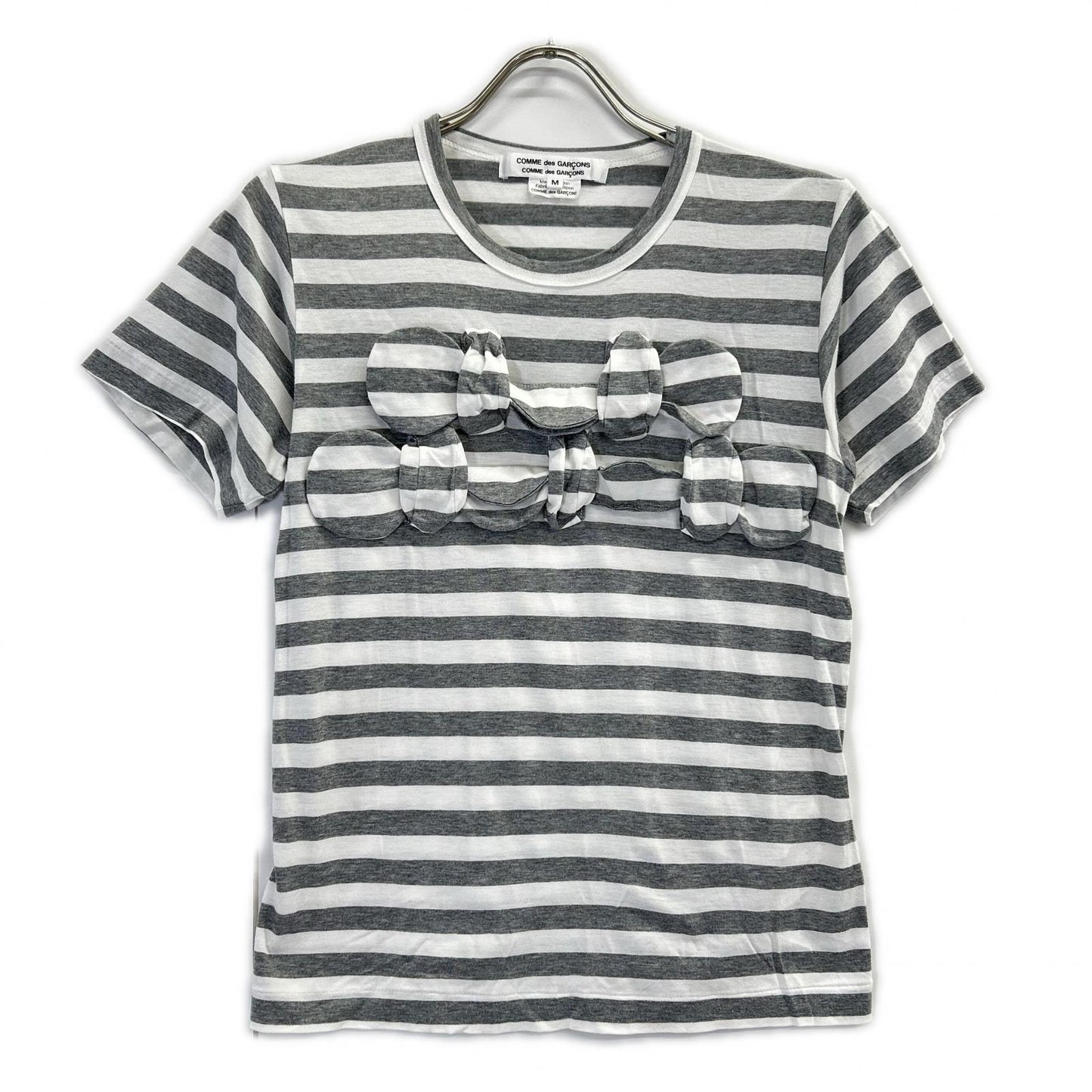 COMMEdesGARCONS COMMEdesGARCONS コムデギャルソンコムデギャルソン（コムコム） RG-T018 グレー×ホワイトボーダーフロントリボンTシャツ トップス