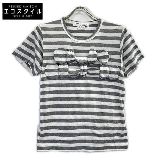 COMMEdesGARCONS COMMEdesGARCONS コムデギャルソンコムデギャルソン（コムコム） RG-T018 グレー×ホワイトボーダーフロントリボンTシャツ トップス