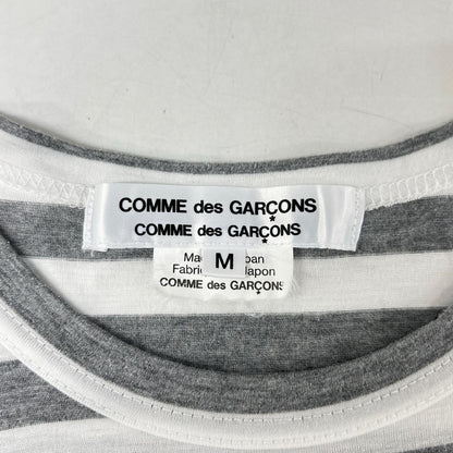 COMMEdesGARCONS COMMEdesGARCONS コムデギャルソンコムデギャルソン（コムコム） RG-T018 グレー×ホワイトボーダーフロントリボンTシャツ トップス