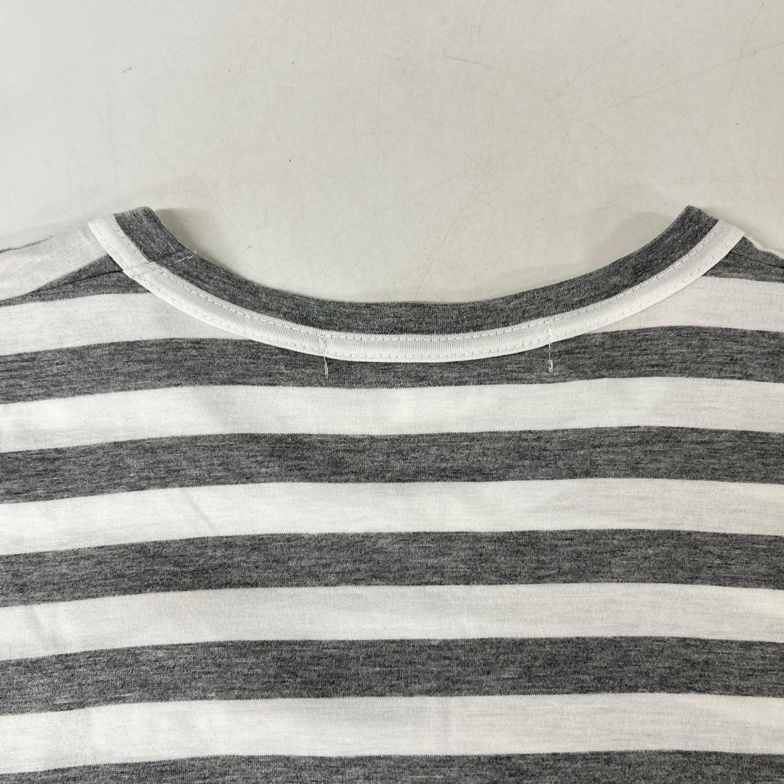 COMMEdesGARCONS COMMEdesGARCONS コムデギャルソンコムデギャルソン（コムコム） RG-T018 グレー×ホワイトボーダーフロントリボンTシャツ トップス