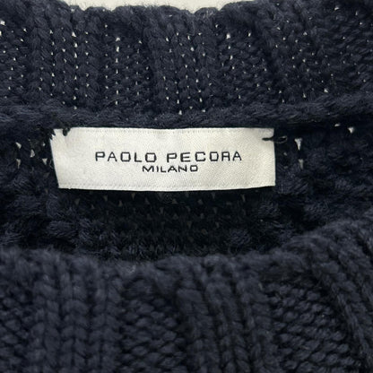 PAOLO PECORA パオロ ペコラ ネイビー クルーネック ローゲージニット トップス