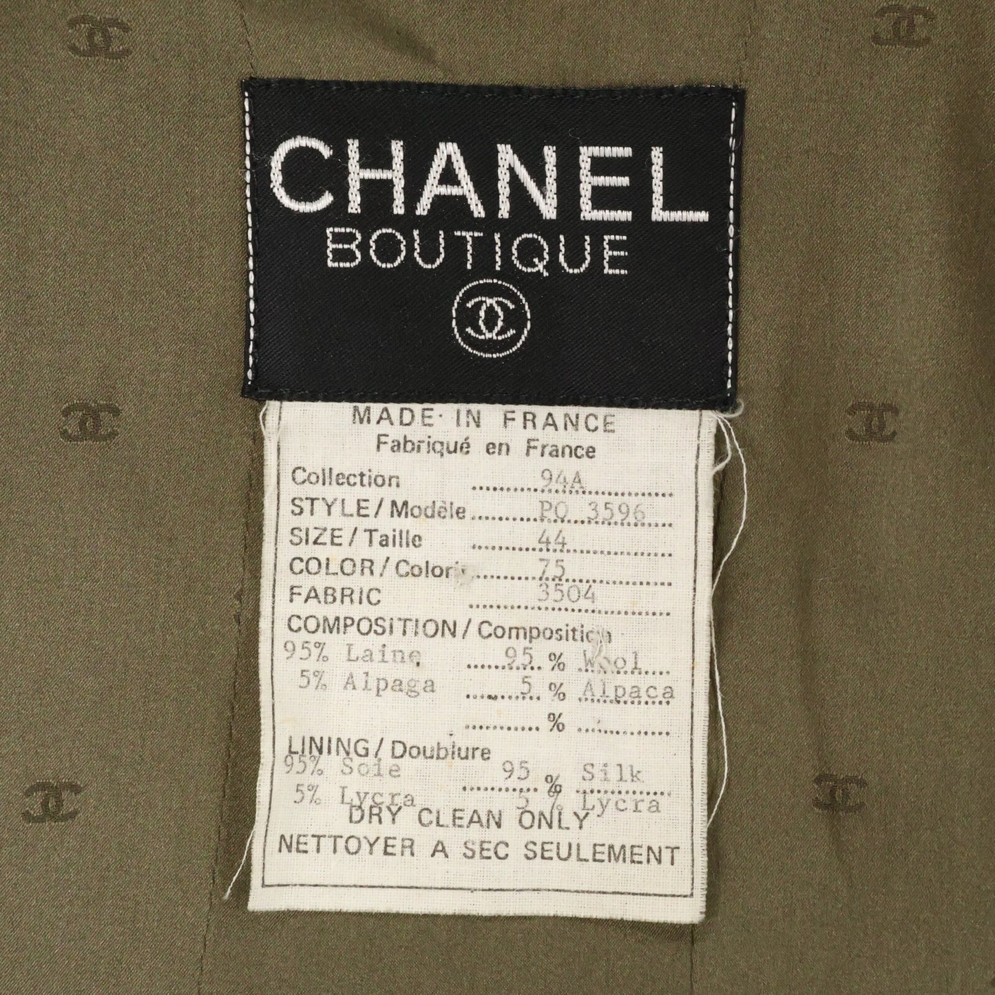 CHANEL 香奈儿 94A 菱格纹纽扣 羊驼毛混纺 毛呢 大衣