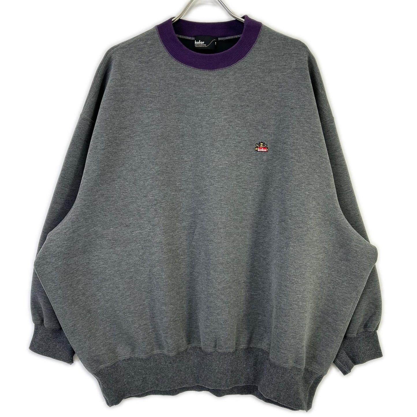 kolor カラー グレー×パープル 21WCMーT12202S ロゴ刺繍 ダンボールクルーネックスウェットシャツ トップス