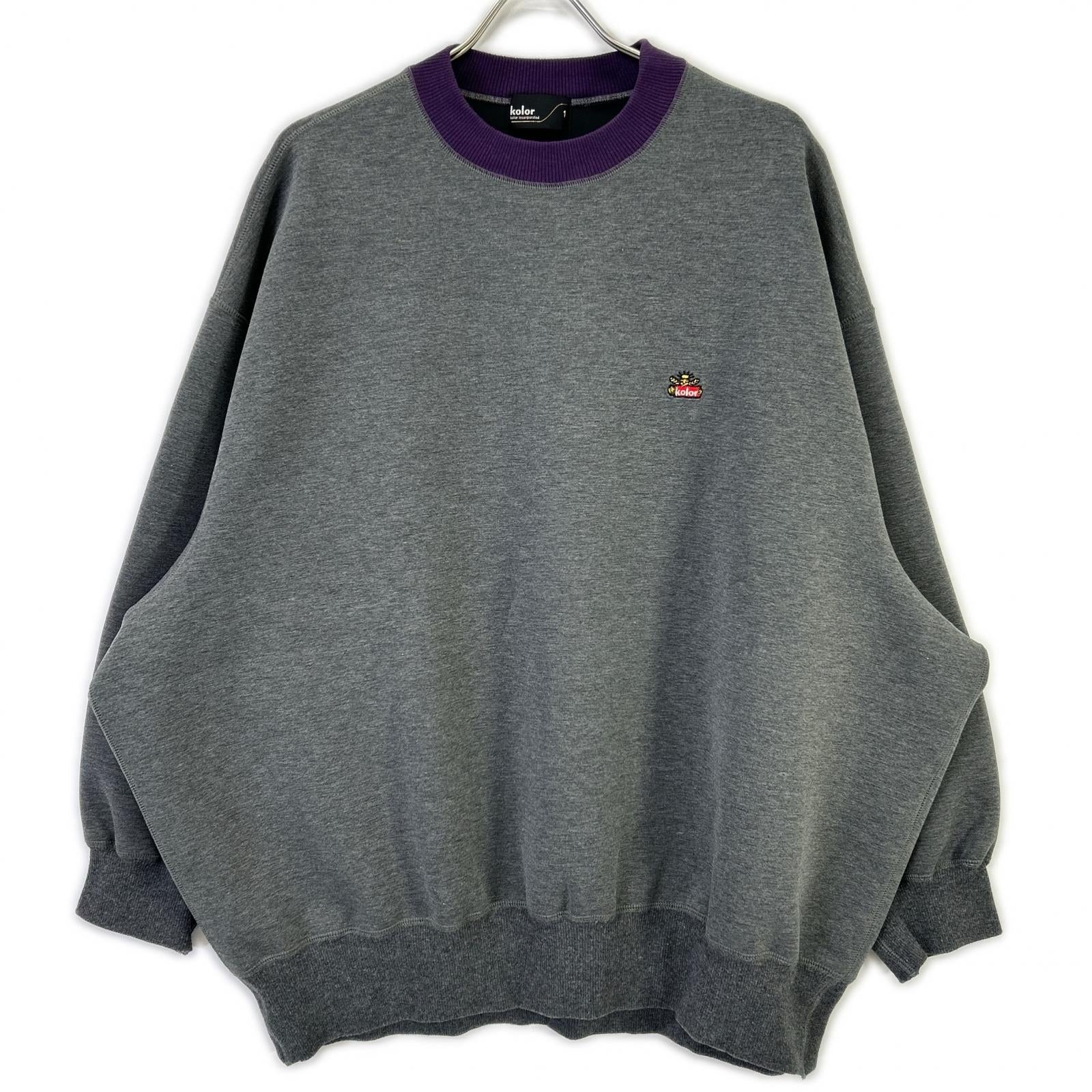 kolor カラー グレー×パープル 21WCMーT12202S ロゴ刺繍 ダンボールクルーネックスウェットシャツ トップス