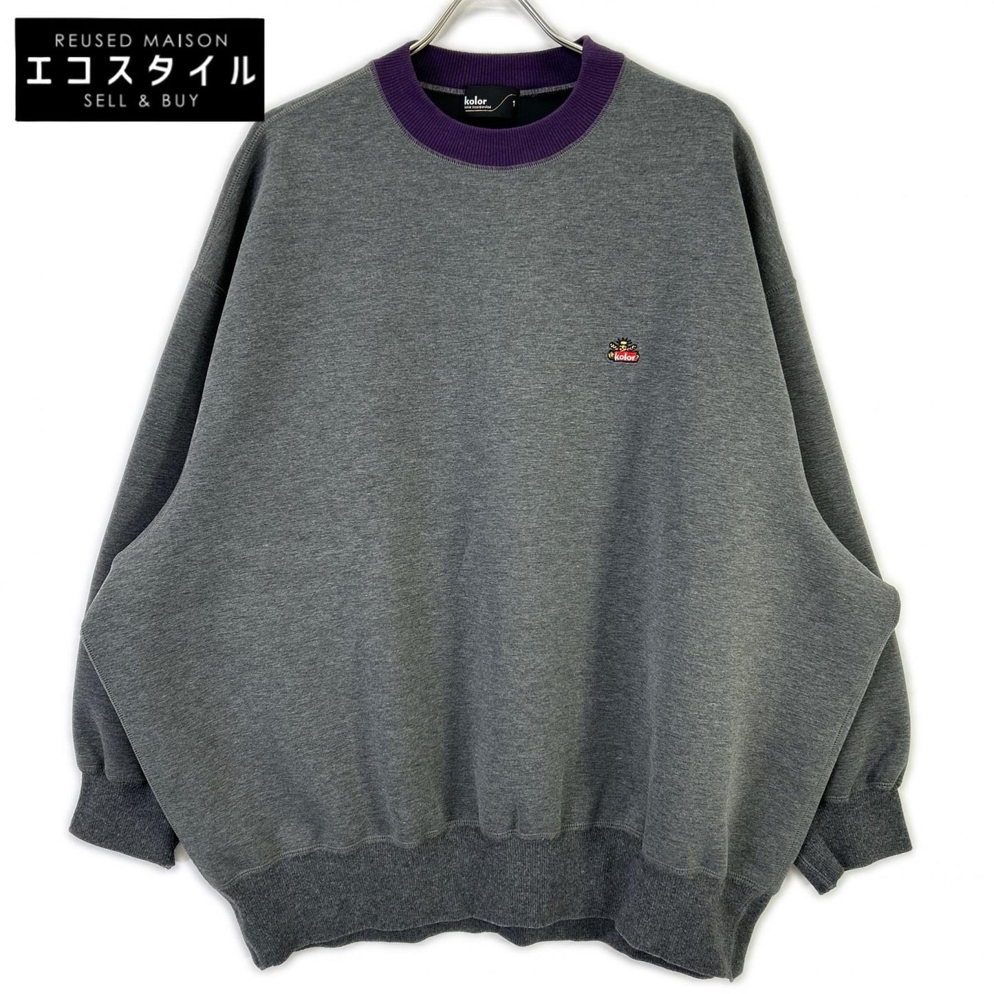 kolor カラー グレー×パープル 21WCMーT12202S ロゴ刺繍 ダンボールクルーネックスウェットシャツ トップス