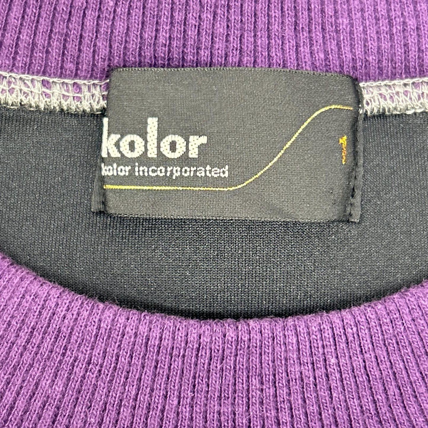 kolor カラー グレー×パープル 21WCMーT12202S ロゴ刺繍 ダンボールクルーネックスウェットシャツ トップス