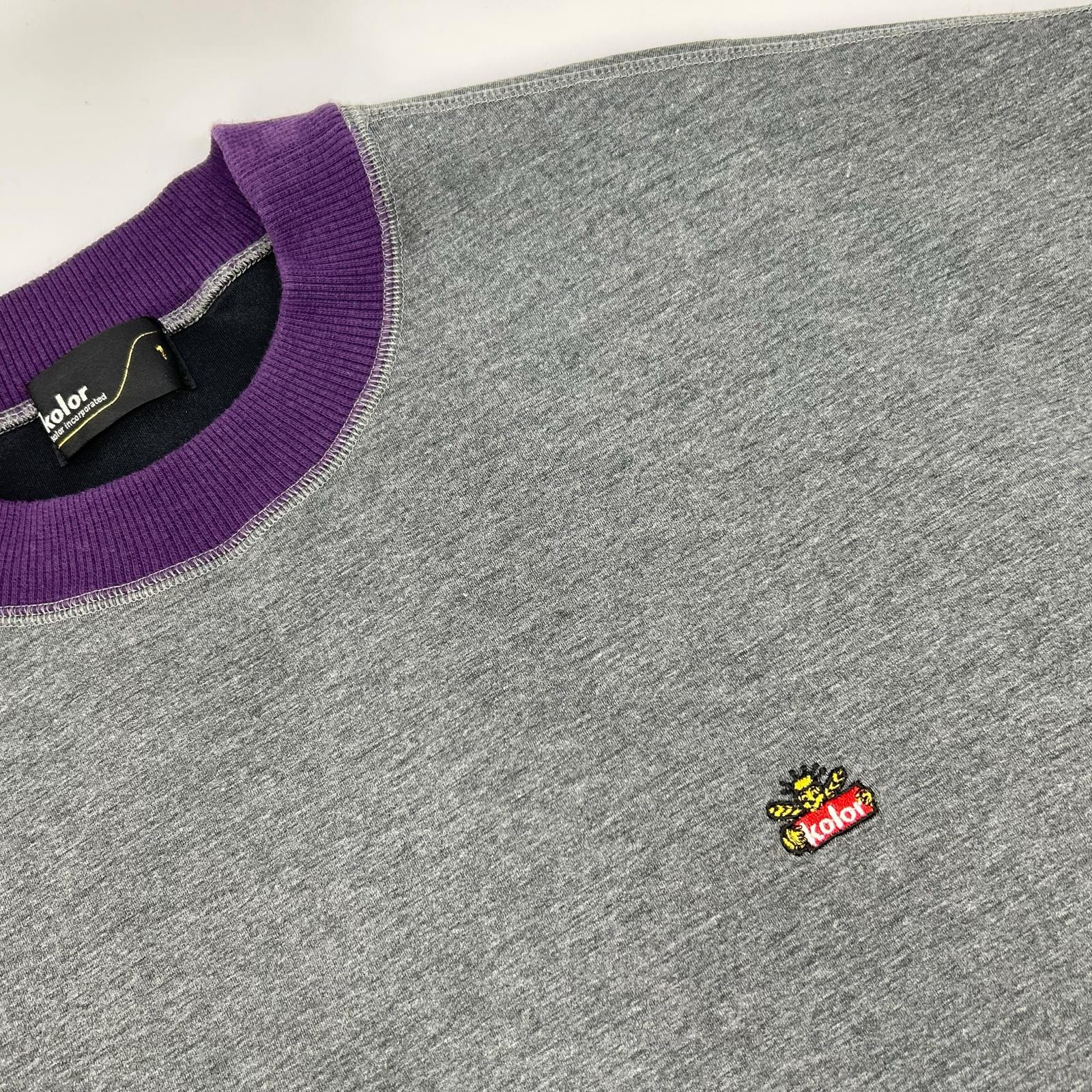 kolor カラー グレー×パープル 21WCMーT12202S ロゴ刺繍 ダンボールクルーネックスウェットシャツ トップス