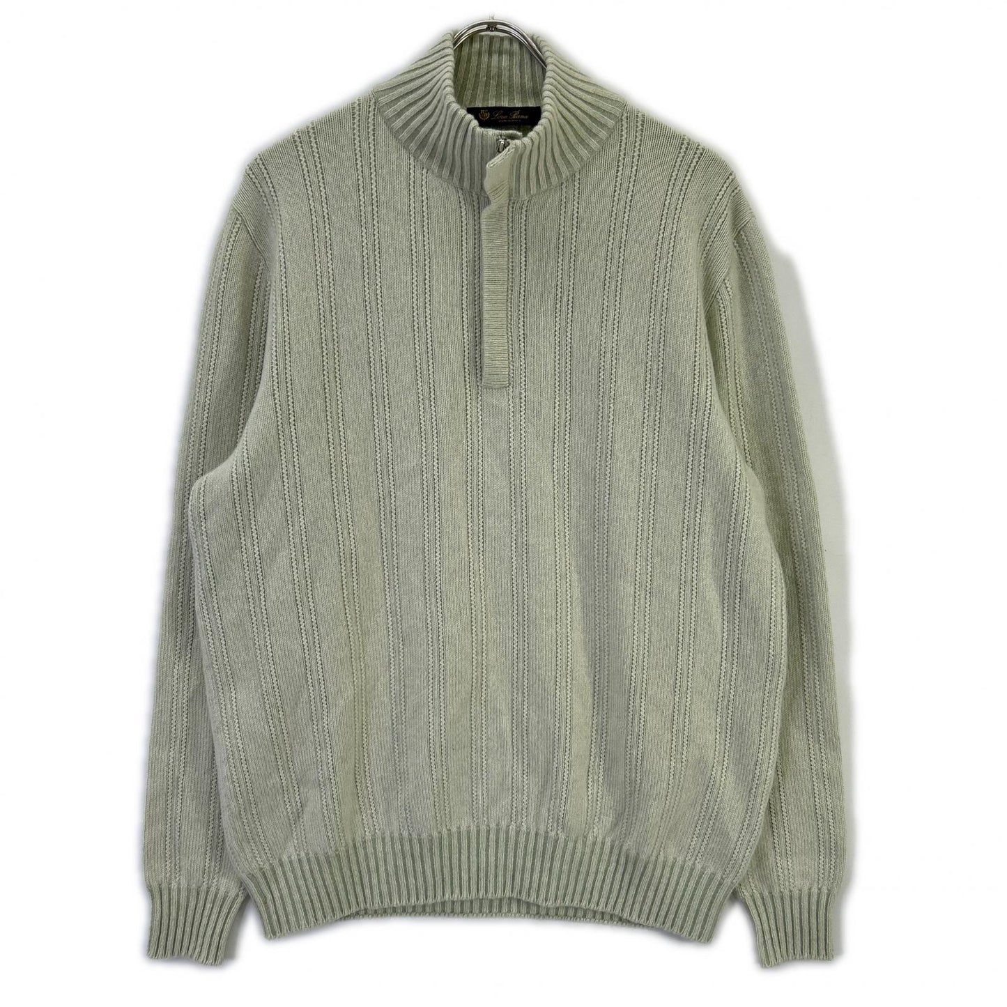 Loro Piana 诺悠翩雅 浅绿色 100%羊绒 半拉链 高领针织衫 上衣