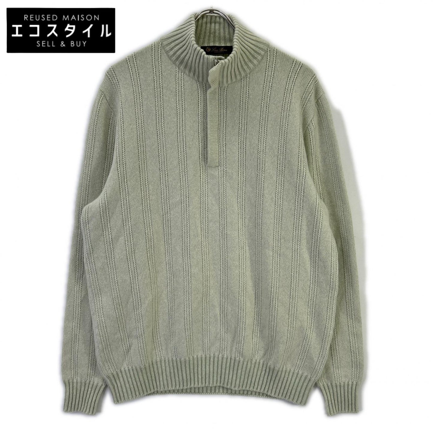 Loro Piana ロロピアーナ ライトグリーン カシミヤ100 ハーフジップ ハイネックニット トップス