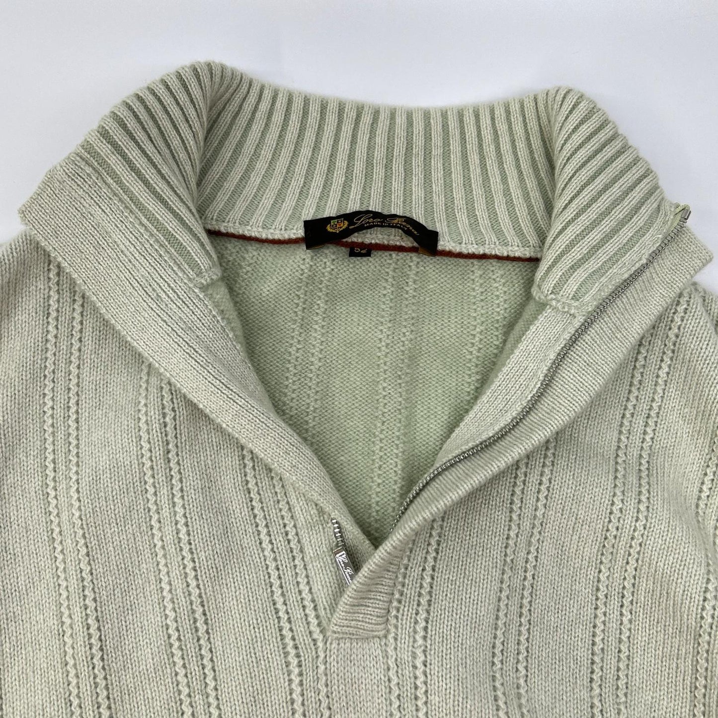 Loro Piana 诺悠翩雅 浅绿色 100%羊绒 半拉链 高领针织衫 上衣