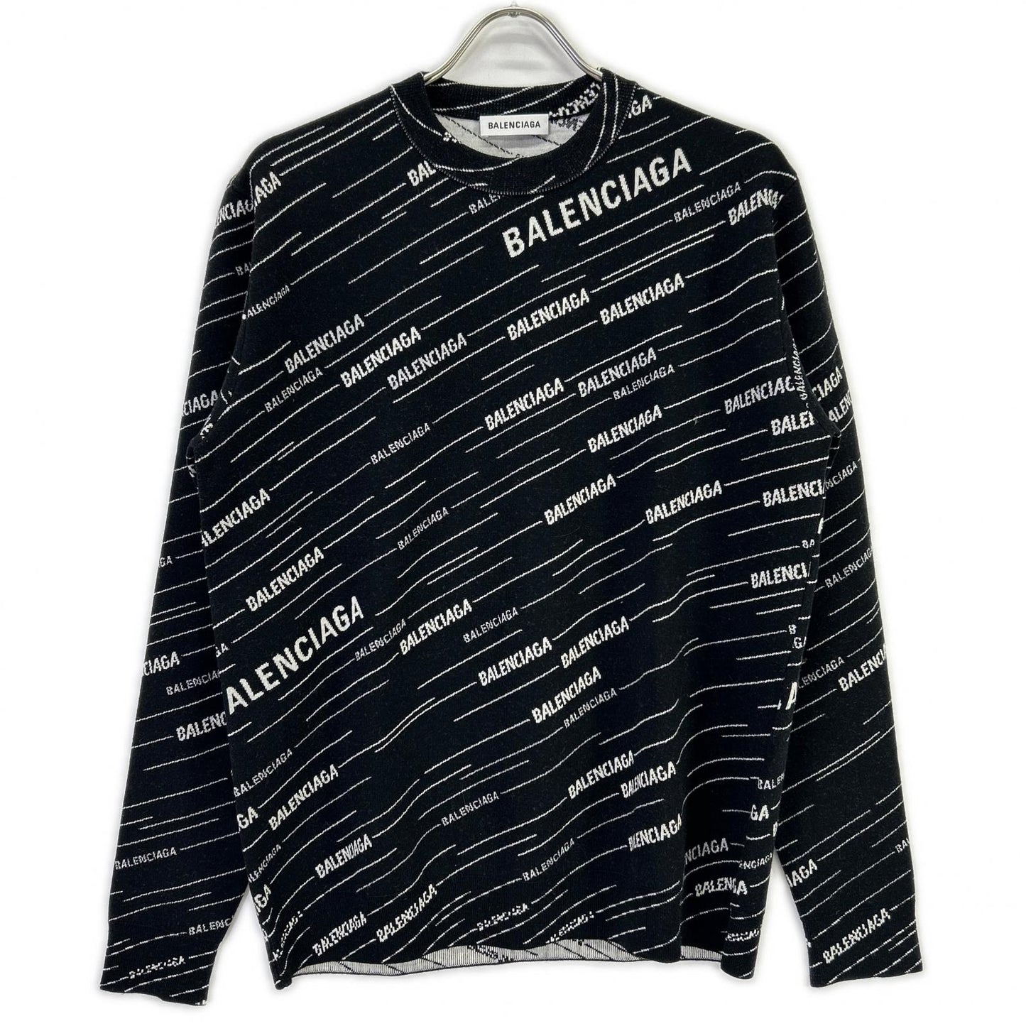 BALENCIAGA 559078 T1524 Black Logo Knit Pullover Top